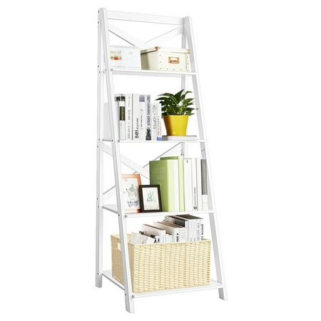 Costway 4 Tier Ladder Shelf Bookshelf, White Ladder Bookcase Canada