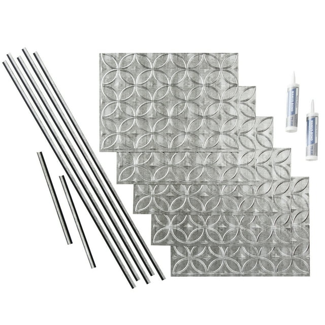 FASÄDE Rings Decorative Vinyl Backsplash 15 sq ft Kit in Crosshatch Silver