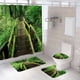 thumbnail image 1 of Juego de 4 cortinas de ducha de selva tropical, follaje de la selva, montañas brumosas, imagen de rayos de sol junto al agua, tela de tela para decoración de baño con ganchos, 70 pulgadas de ancho x, 1 of 6