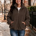 thumbnail image 4 of Fleece Jacket Women Solid Color Stand Collar Zip Up Fuzzy Short Coat with Pockets for Fall Daily Wear and Casual Outings, 4 of 8
