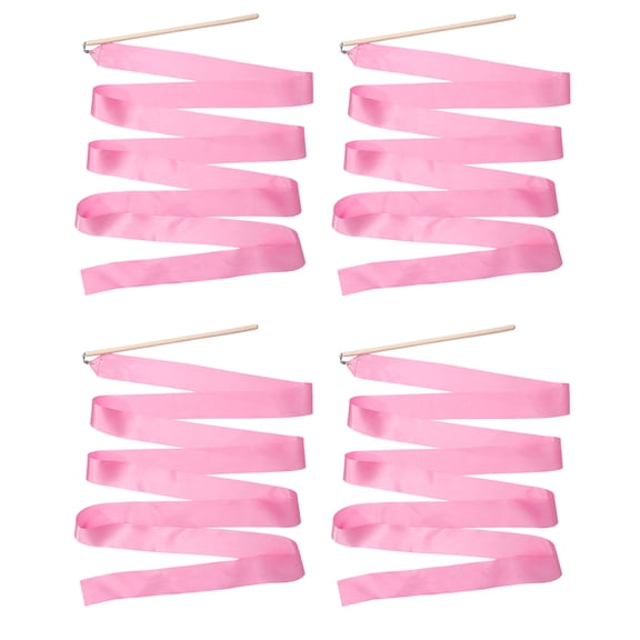 Gymnastics Ribbon 4 Pcs Dancing Set Child Toddler Pink Wooden Handle