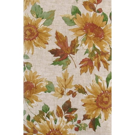 

Sunflowers Autumn Leaves and Acorns Vinyl Flannel Back Tablecloth 52 x 90