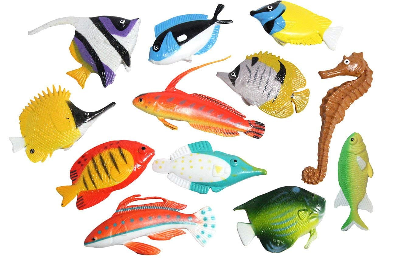 12 Plastic Tropical Aquatic Sea Fish Ocean Creatures Animals Figure Kids Toy 