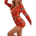 thumbnail image 2 of Women Christmas Printed Pajamas Romper Long Sleeve Playsuit Deep V Neck Bodysuit Jumpsuit Sexy Sleepwear Overall Xmas Holidays, 2 of 5