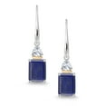 thumbnail image 2 of Gem Stone King 925 Sterling Silver and 10K Yellow Gold Blue Lapis and White Moissanite Dangle Earrings for Women (4.46 Cttw, Emerald Cut Cut 9X7MM, Trillion 4MM), 2 of 3