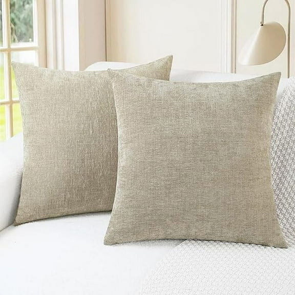 2402 Throw Pillow Covers Decorative 20 X 20 Inches Pack of 2 Cozy Chenille Cushion Cases for Couch Sofa Bed Living Room Home Light Taupe