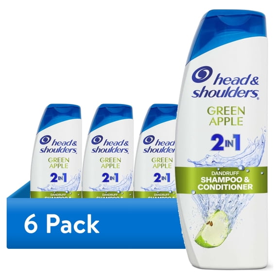 (6 pack) Head and Shoulders 2 in 1 Dandruff Shampoo and Conditioner, Green Apple, 12.5 oz
