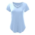 thumbnail image 6 of Lixiuxyad Women's Casual Solid Color V Neck Regular T Shirt Top For Everyday Wear Trendy Casual,Blue S, 6 of 6