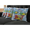 thumbnail image 5 of Ambesonne Cartoon Throw Pillow Cover 4 Pack, Airplanes Sky, 24", Multicolor, 5 of 5