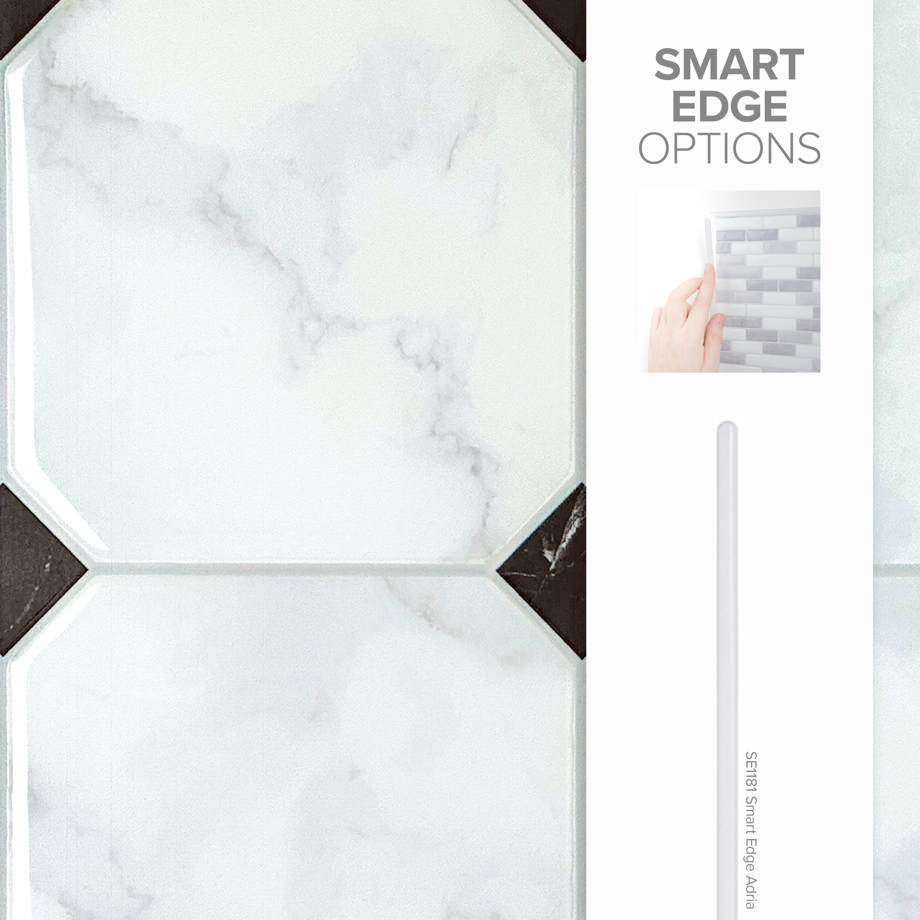 Smart Tiles Peel and Stick Backsplash, 5 Adhesive Tiles, Betera White/Grey/Black, 7.75"x7.75"