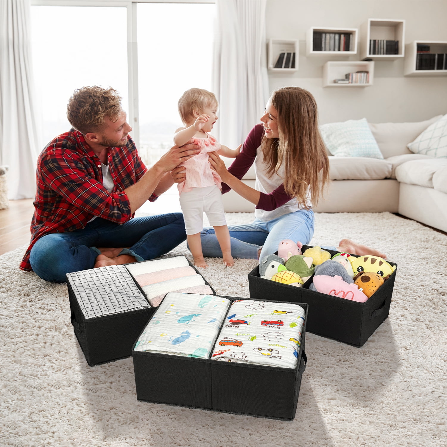 Storage Bins, 3 Pcs Fabric Storage Cube Bins, Folding Closet Organizer Baskets Trapezoid Toys Organizer Box for Kids, Jeans, DVD, Book, Baby Clothes Organizer, Home Organization, Ash Gray