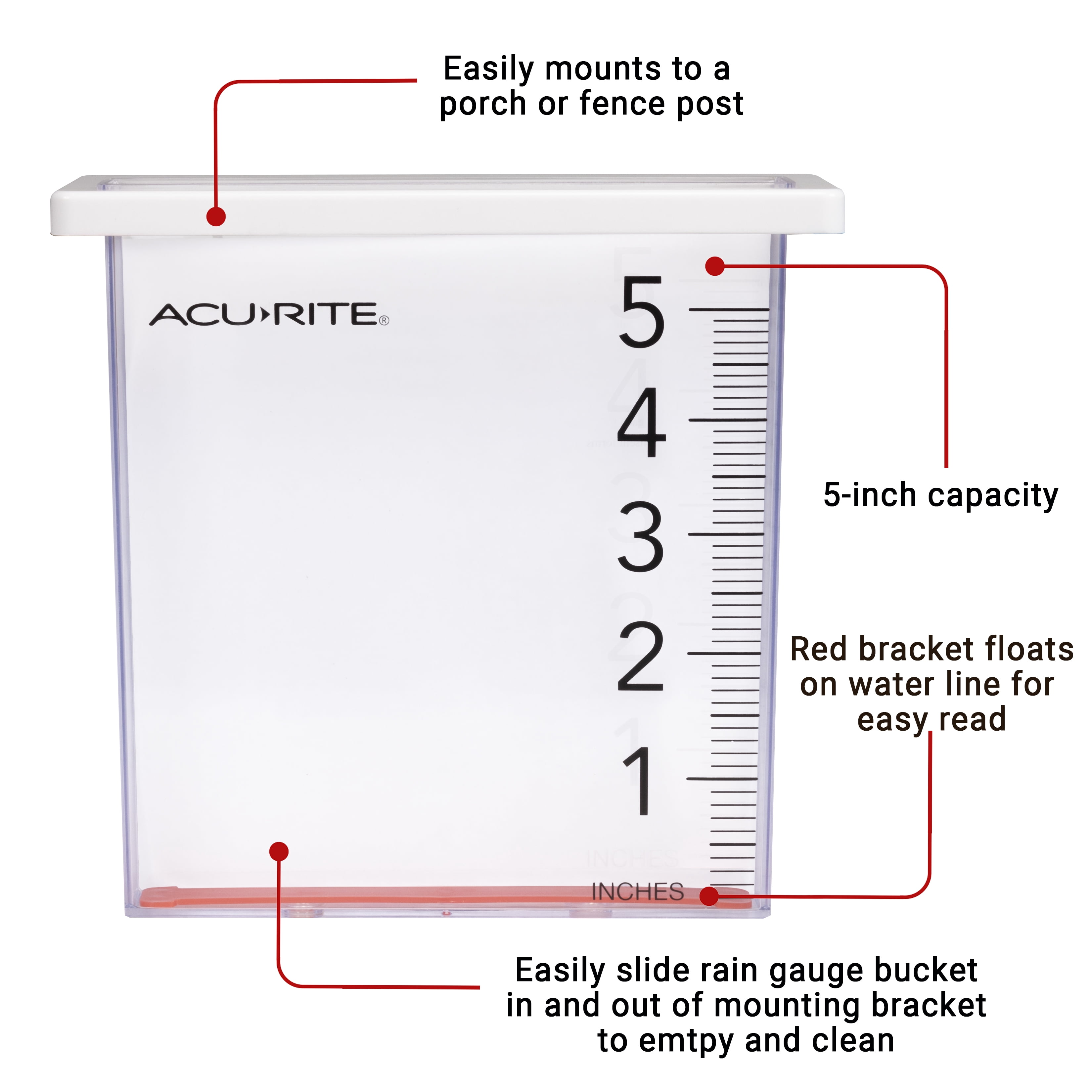 AcuRite Clear Waterfall Plastic Rain Gauge 1.5" x 8" x 9" (5-inch Capacity)