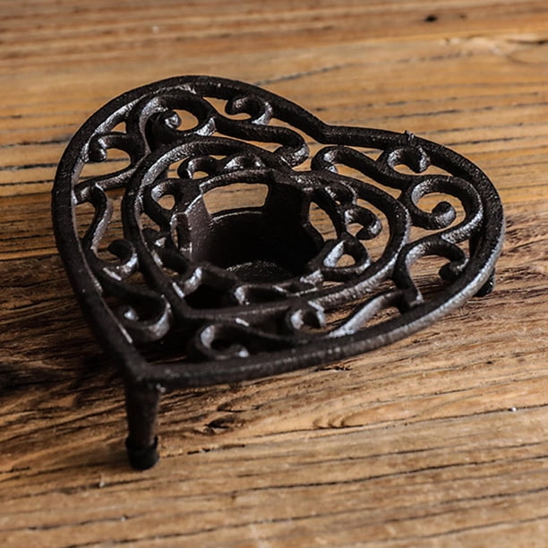 Calentador de tetera estable de hierro fundido de alta resistencia con portavelas Calentador de tetera ahuecado Retro elegante para balcón fiesta Corazón BLESIY Calentador de tetera