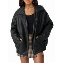 Womens Oversized Leather Jackets Faux Suede Fall Fashion Coats Winter Outfits Clothes Y2k Tops