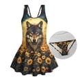 thumbnail image 6 of Uourmeti Girls' Wolf & Sunflower Night Scene Skirted One-Piece Swimsuit - Quick Dry, Stretchy Swim Dress for Beach & Pool Vacations, 6 of 8