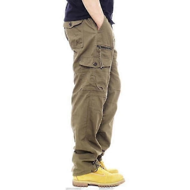 Pantalones de trabajo casuales de algodón holgados con múltiples bolsillos para hombre s202412243529