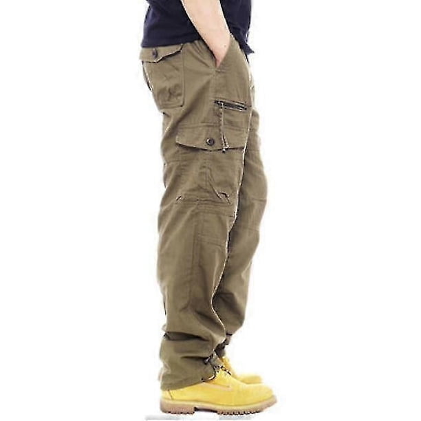 Pantalones de trabajo casuales de algodón holgados con múltiples bolsillos para hombre s202412243529