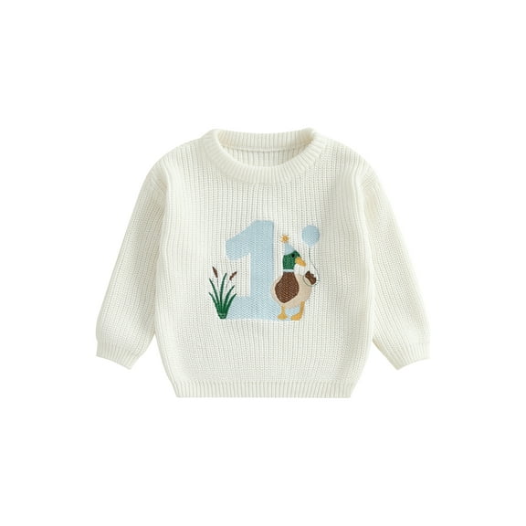 Rovasas Baby Boy Birthday Sweater Duck Letter Embroidery Pullover Knitwear