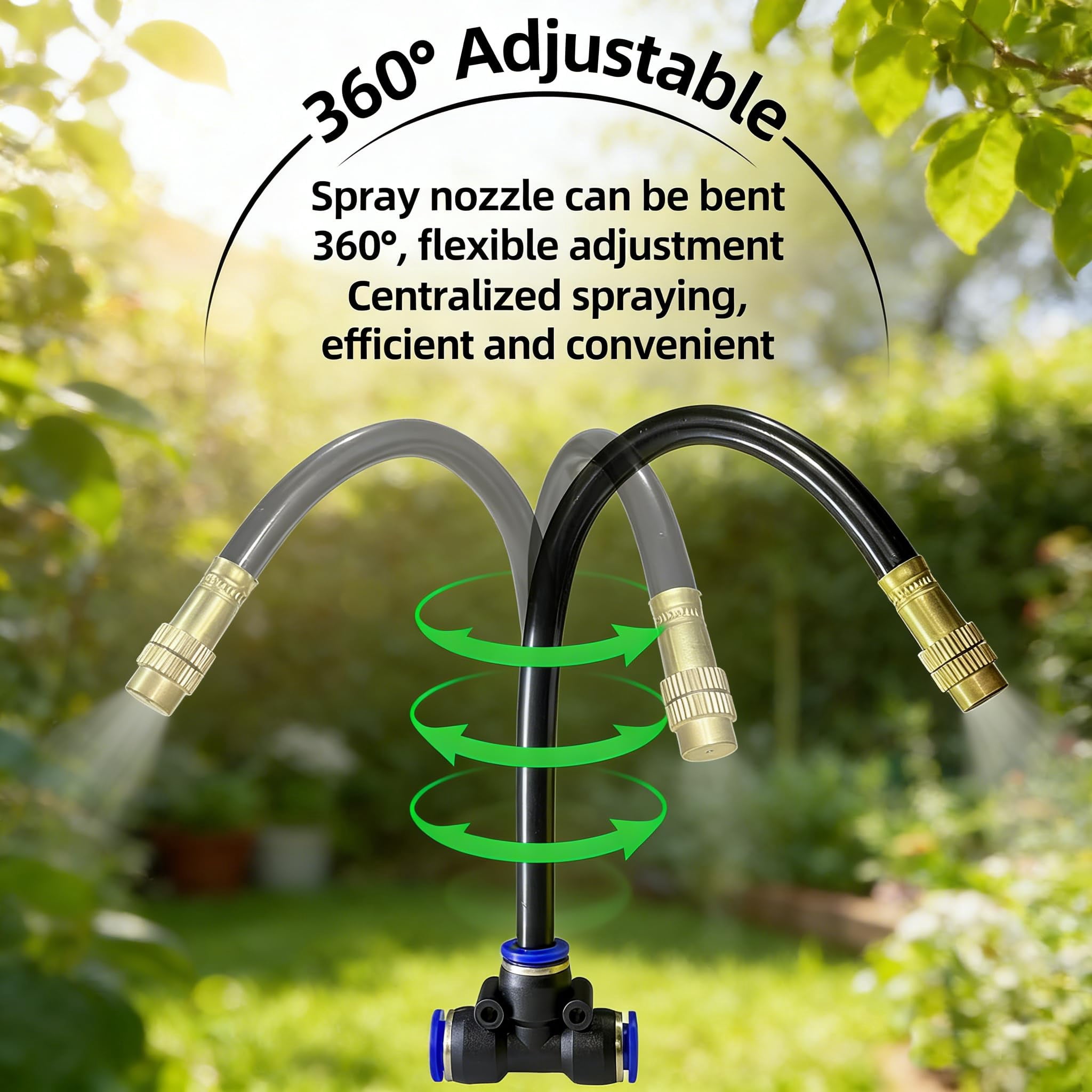 60 Ft Drip Irrigation System For Garden - Kit With 19 360°adjustable Copper Nozzles Hose  Automatic Atomizing Plant Watering Sprinkler Yard Lawn Greenhouse Potted