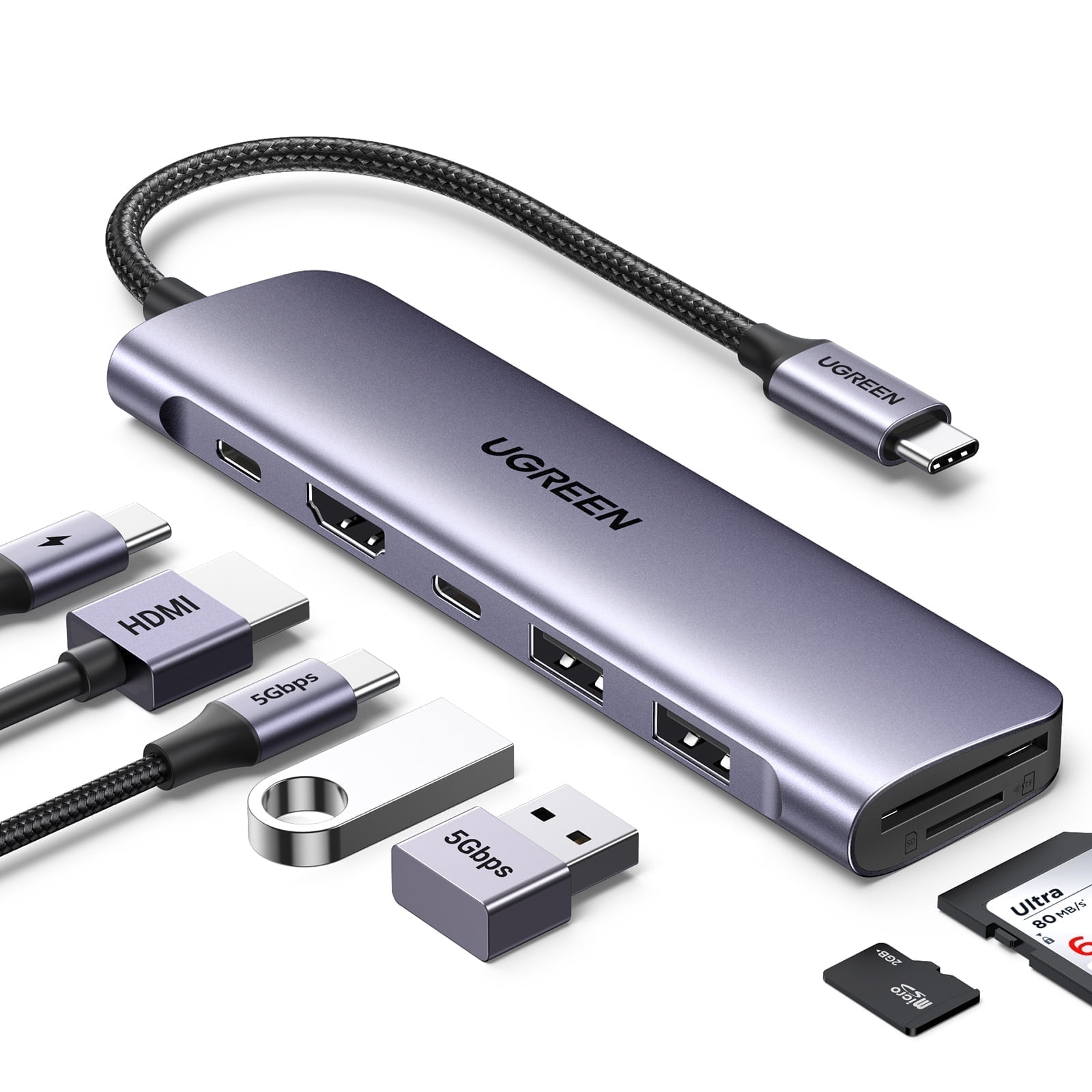UGREEN Revodok 7 in 1 USB C Hub For Laptop, USB C Dock with 4K HDMI, 100W PD Charging