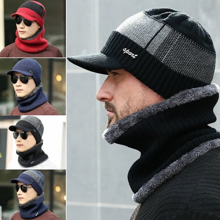 Crochet Winter Beanie - Men Women Winter Warm Crochet Knit Baggy Beanie Wool Skull Hat Ski Cap Scarf Set