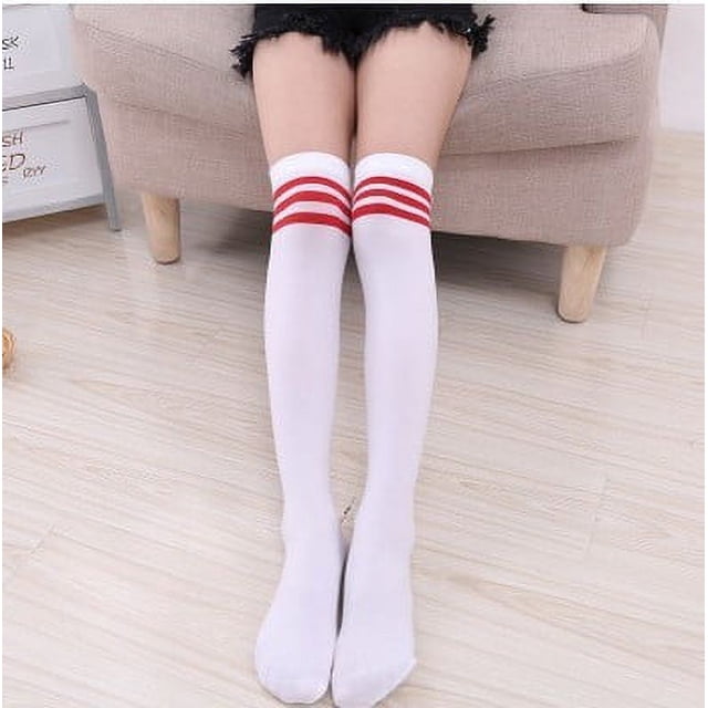 Medias de terciopelo para niños, calcetines hasta la rodilla, calcetines de rayas para niñas, calcetines blancos de baile