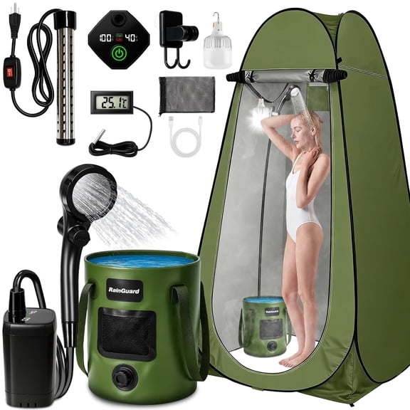 Portable Shower for Camping, 6000mAh Rechargeable Camp Shower Pump with Large Capacity Foldable Bucket, Filtered Shower Head, Outdoor Camp Shower Pump for Hiking, RV, Traveling, Car Washing, Pet Bath