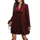 thumbnail image 1 of Vestido Elegante Retro Corto Holgado con Escote en V y Larga de Terciopelo de Color Liso para Mujer, Ropa de Moda para Otoño e Invierno. Vino Tinto M, 1 of 9