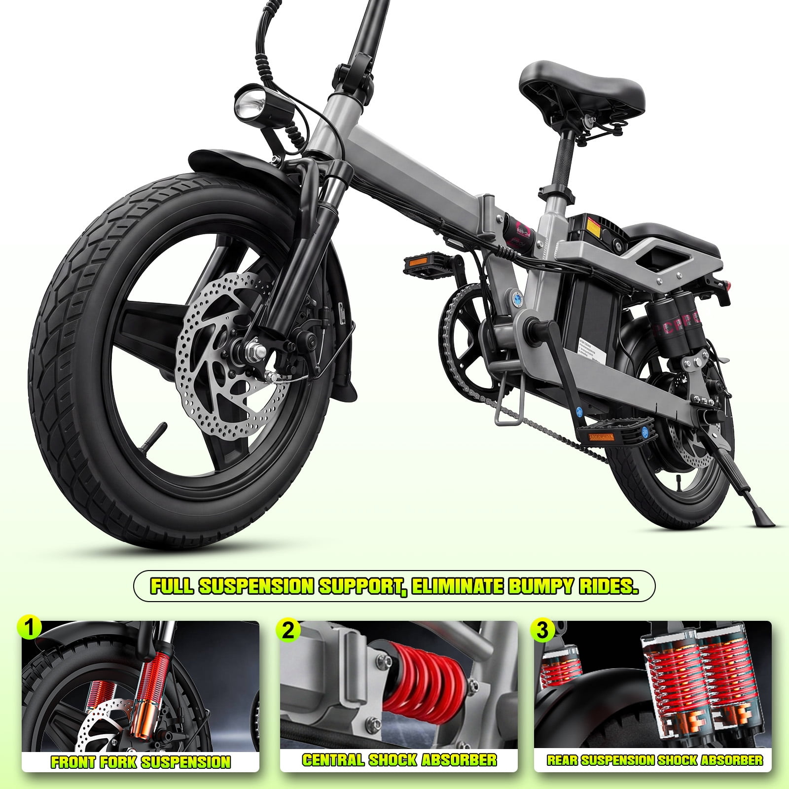 14 in Adult Folding Electric Bicycle, 750W Peak Motor, 25-30 Mile Range, 500 Lb High Load Capacity, Front And Rear Disc Brakes + Five-Fold Shock Absorption, Led Smart Display, Equipped With Combinati