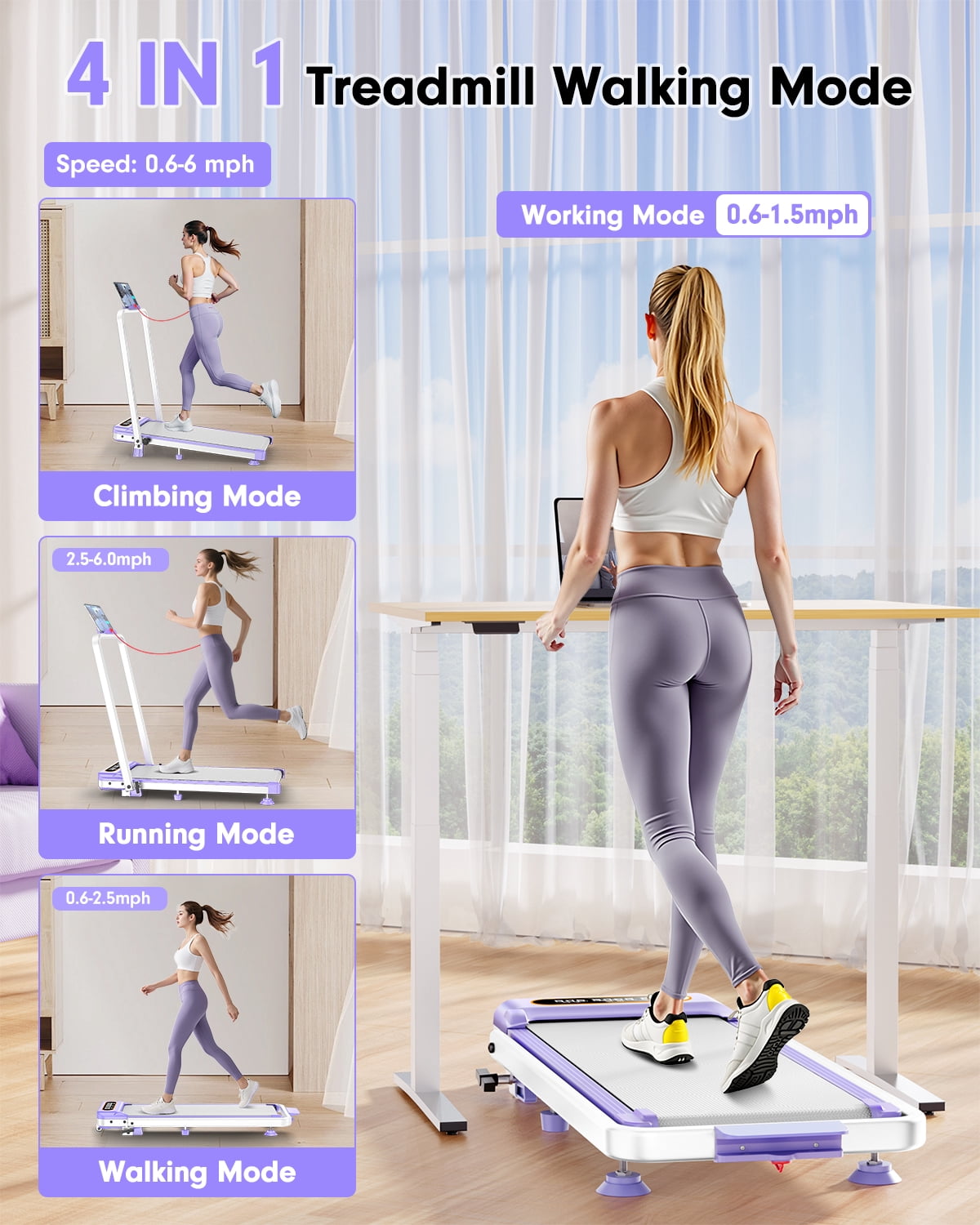 Walking Pad with 10% Incline & Handle Bar, Low Noise Walking Pad Treadmill for Home Small, Rayspace 3.5HP Treadmill with Incline, 4 in 1 Portable Compact Walking Pad with Incline/APP 350lbs