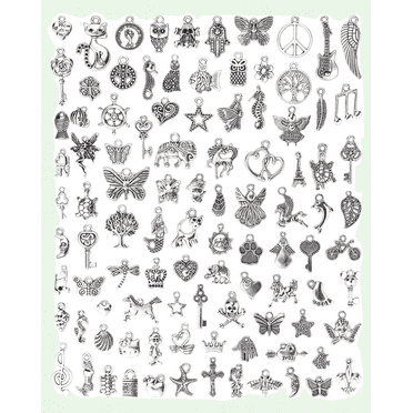 Mixed Silver Metal Charms Pendants for Bracelet Jewelry Making and Crafting, 100 PCS