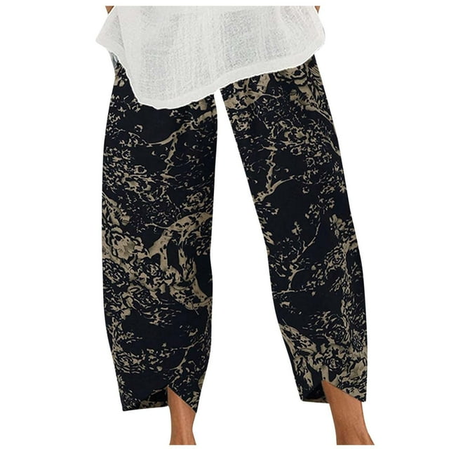 zanvin Pantalons en Lin pour Femmes, Pantalons Décontractés Mode en Lin Imprimé Rayé Pantalons Raccourcis Jambes Droites Pantalons Crayon Cargo Femmes