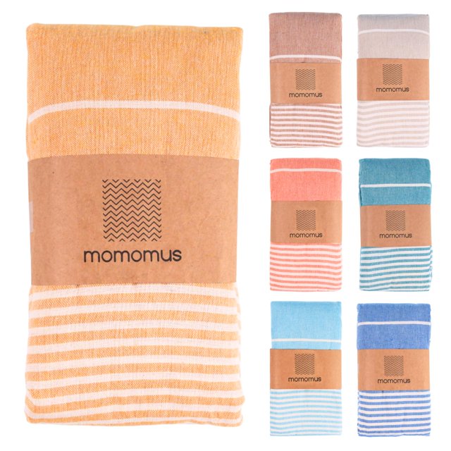 Toalla de playa MOMOMUS extra grande, 100% algodón, resistente a la arena, color mostaza