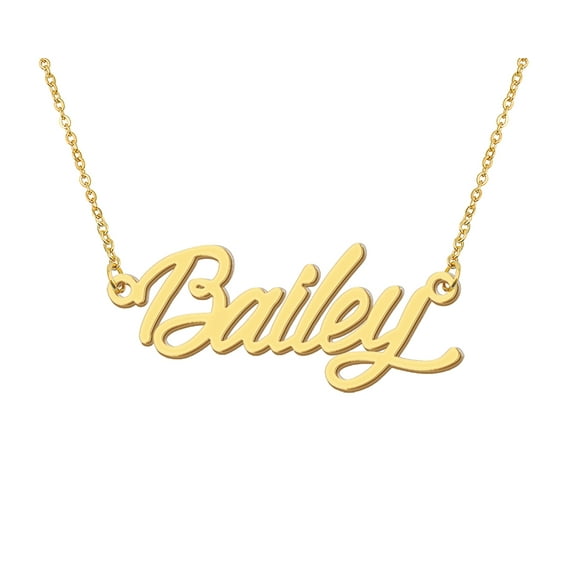 HUAN XUN 18k Gold Plated Bailey Name Necklace Stainless Steel Nameplate Necklaces for Womens Mens Mother Day Christmas Jewelry Gift