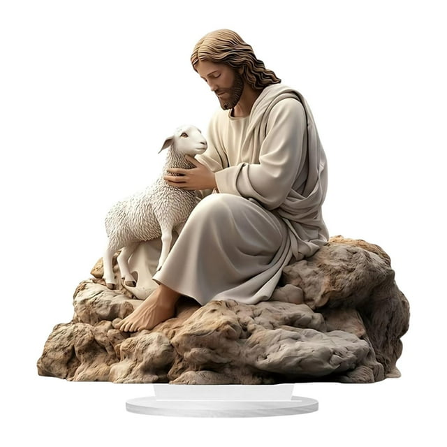 Jesús y el adorno de cordero de acrílico de escritorio 2d Central de mesa de regalo de cumpleaños plano para la sala de estudio de la sala de