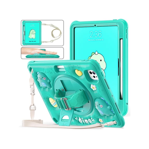 Case for iPad Pro 11 Inch 2024 5th Generation M4 with 360 Rotating Stand / Hand Strap / Shoulder Strap with 360 Rotating Stand Hand Strap, Cute Soft Shockproof Cover for Kids Boys