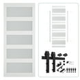 thumbnail image 3 of 24in. W x 84in. H Glass Barn Door with Sliding Hardware Kit & Handle, Pre-Drilled Ready to Assemble, Waterproof PVC Coating, White, 5-Panel Glass, 3 of 6