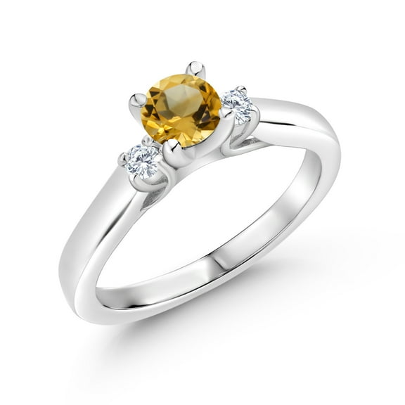 Gem Stone King 925 Sterling Silver Yellow Citrine and White Lab Grown Diamond 3-Stone Engagement Ring for Women (0.86 Cttw, Gemstone November Birthstone, Size 7)