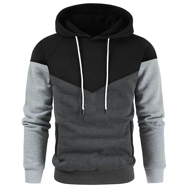 Men s Colorblock Hoodie Sports Casual Hooded Sweatshirt Long Sleeve Pullover Tops