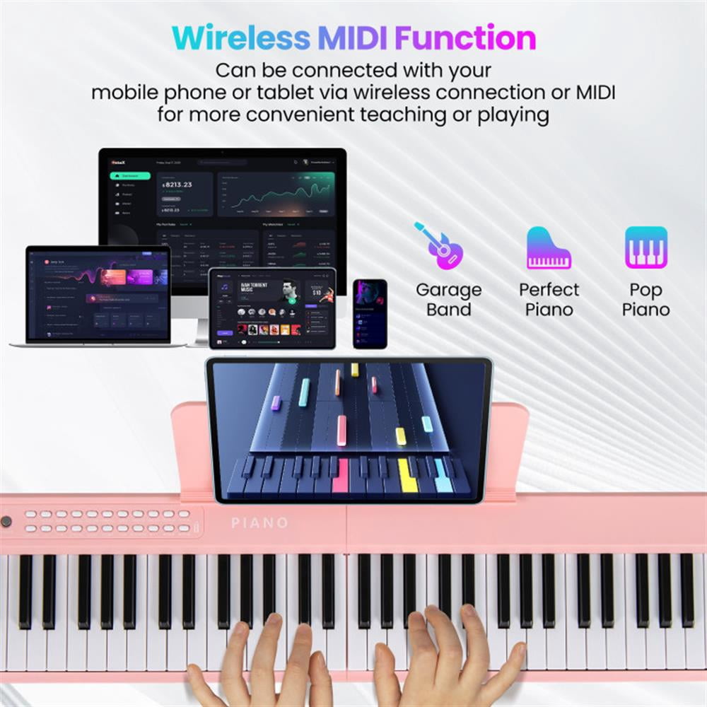 GVN Piano,88 Key Foldable Electric Keyboard Piano with Wireless MIDI and Dual Speakers-Pink