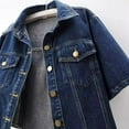thumbnail image 5 of Cropped Denim Jacket for Women 2025 Short Sleeve Button Down Lapel Collar Casual Jean Jackets Outerwear, 5 of 7