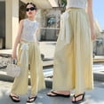 thumbnail image 7 of UJNDER Girls Casual Soft Ice Silk Lightweight Breathable Loose Flowy Girls Wide Leg Pants,Yellow,5-6 Years, 7 of 7