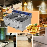 26L 3.3KW Temperature Control Timing Stainless Steel Double Container Commercial Restaurant Electric Deep Fryer US Plug