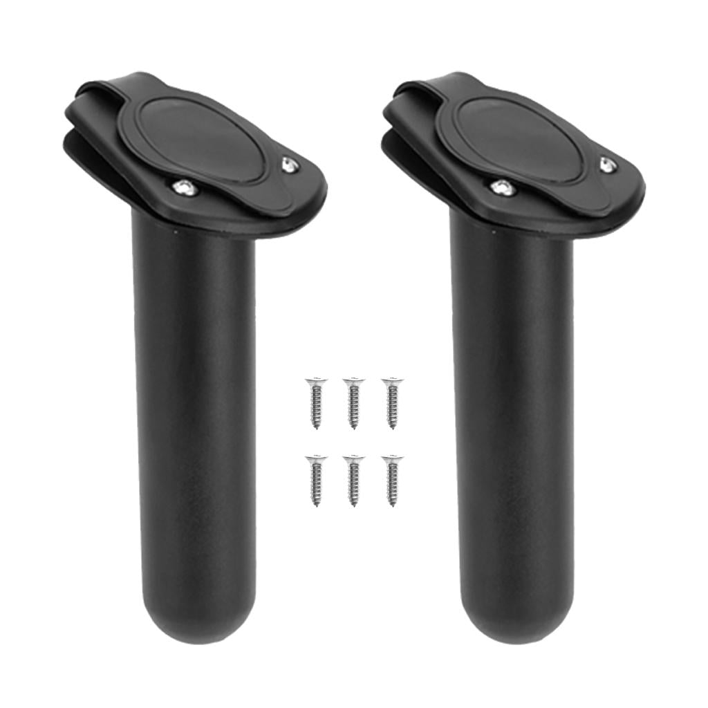 1 Pair Black Fishing Rod Holder with Cap Cover Kayak Canoe Side Flush