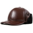 thumbnail image 1 of Men's Genuine Leather Earflaps Hat Warm Thick Baseball Cap with Earflaps, Warm Genuine Leather Baseball Cap, Cotton Peaked Cap, 1 of 8