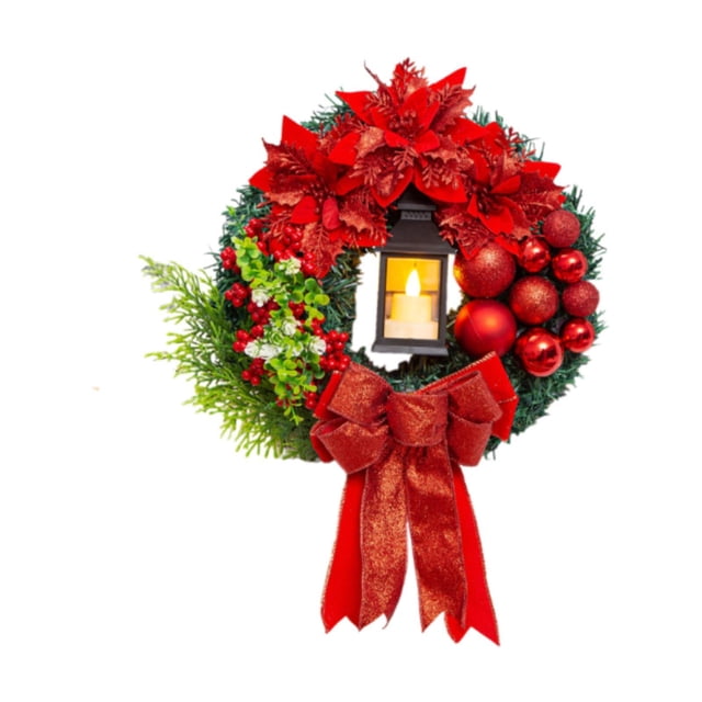 Guirnalda navideña artificial, accesorios para fotografías, decoraciones navideñas con luz LED de vela, decoración para puerta de entrada para estante 30 centímetros