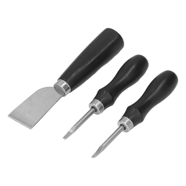 Juego de cuchillos de cuero para manualidades, mango curvo de sándalo, bordes incisivos de acero, Kit de cuchillos para peletería