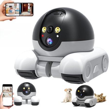 Blinky Bot Camera, 360° View Blinky Bot Pro, 64G Dual-Lens Smart Robot Camera on Wheels with 2 Way Audio, Night Vision, 1080p Wireless Pet Cameras Indoor with Phone App for Home Alone Pets