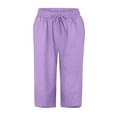 thumbnail image 5 of Wyobmus Women's Cotton Linen Summer Capri Pants Summer Causal Petal Hem Capris Drawstring Solid Elastic Waist Flowy Beach Trousers With Pockets Purple, 5 of 5