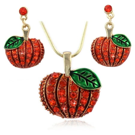 Fall Harvest Pumpkin Turkey Earrings Necklace Set Thanksgiving Halloween Jewelry Set (Pumpkin Dot Dangle Set)